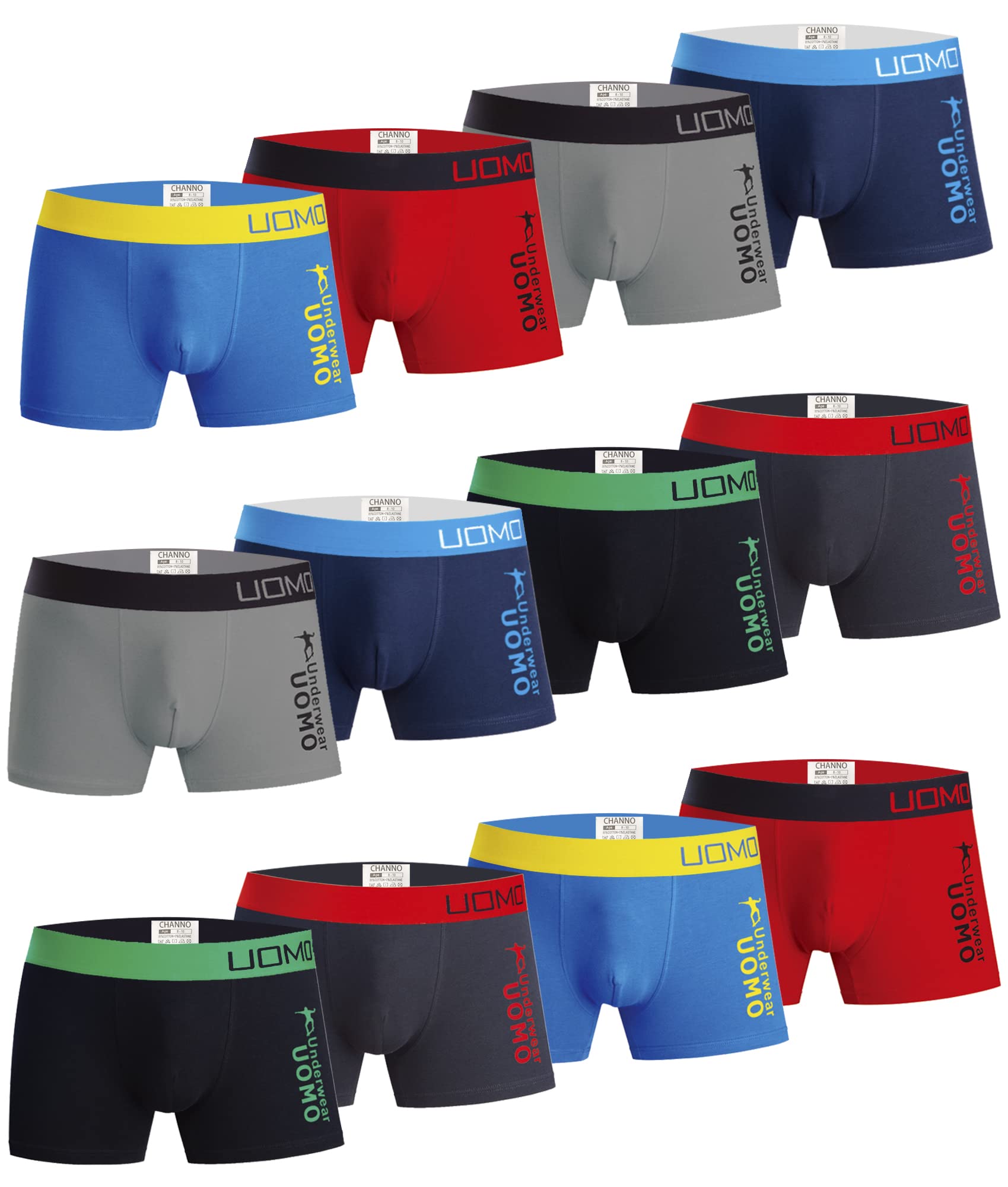 Channo Pack de 12 Calzoncillos Boxer y Slips Lisos para niños, Fabricados en algodón.