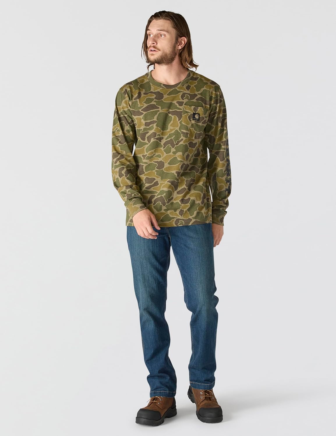 Carhartt Men's Relaxed Fit Heavyweight Long-Sleeve Pocket Camo Logo Graphic T-Shirt