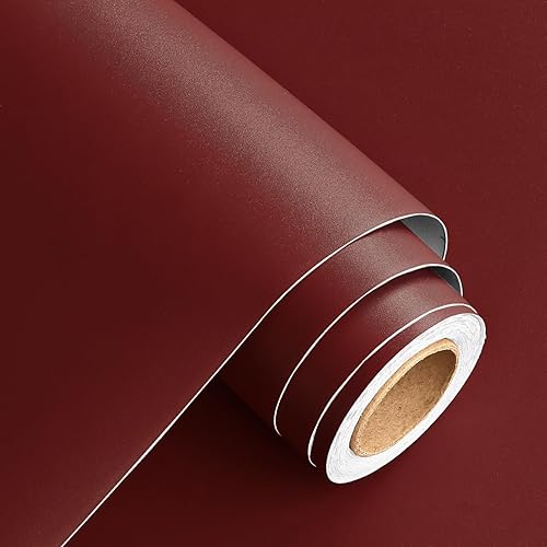 WESTICK Papel tapiz retro rojo para paredes de dormitorio, 394 x 15.75 pulgadas, papel adhesivo rojo para armarios, papel tapiz autoadhesivo para