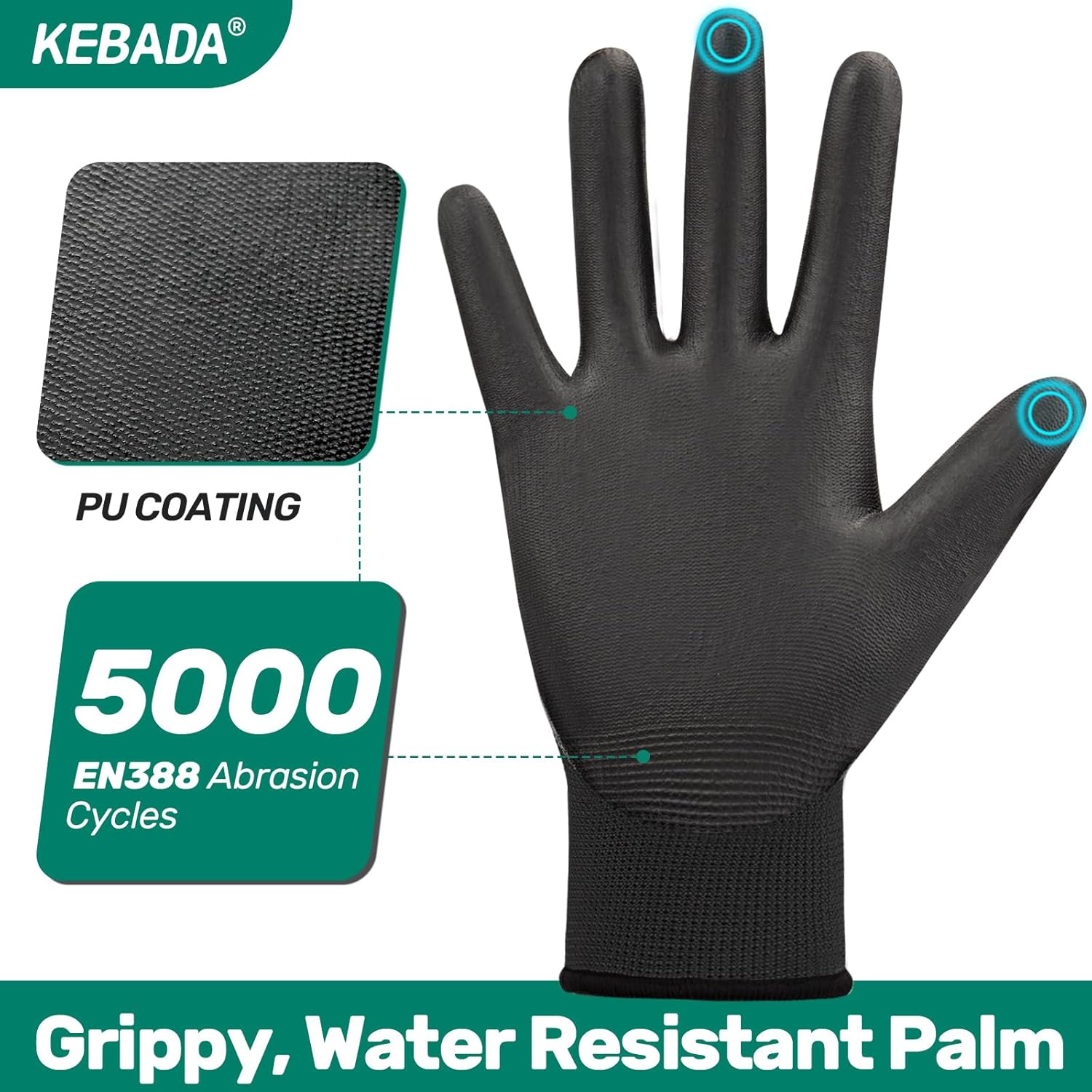 SIMILAR TO PICTURES Kebada W1 Work Gloves for Men and Women, PU Coated Safety Gloves with Grip, Touchscreen, Ideal for Warehouse Package Handling, Construction, Gardening, Black Small