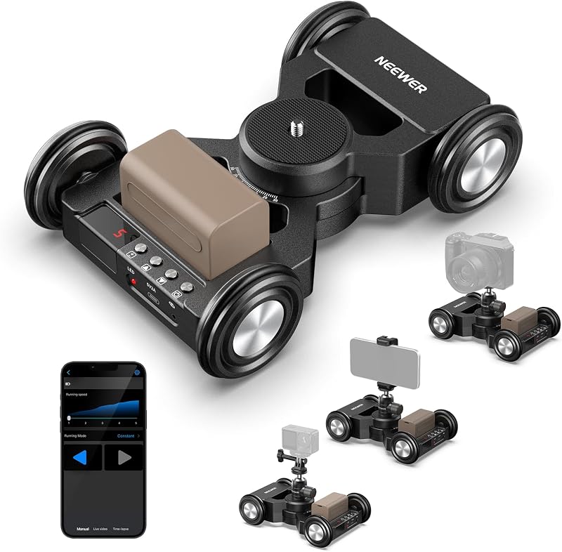Cámara deslizante motorizada mejorada DL400 Dolly con control de aplicación, accionamiento de motor dual y ruedas antideslizantes, tiempo de ejecución de 5H, compatible con cámara cámara cámara réflex digital GoPro para iPhone Android Samsung Smartphone