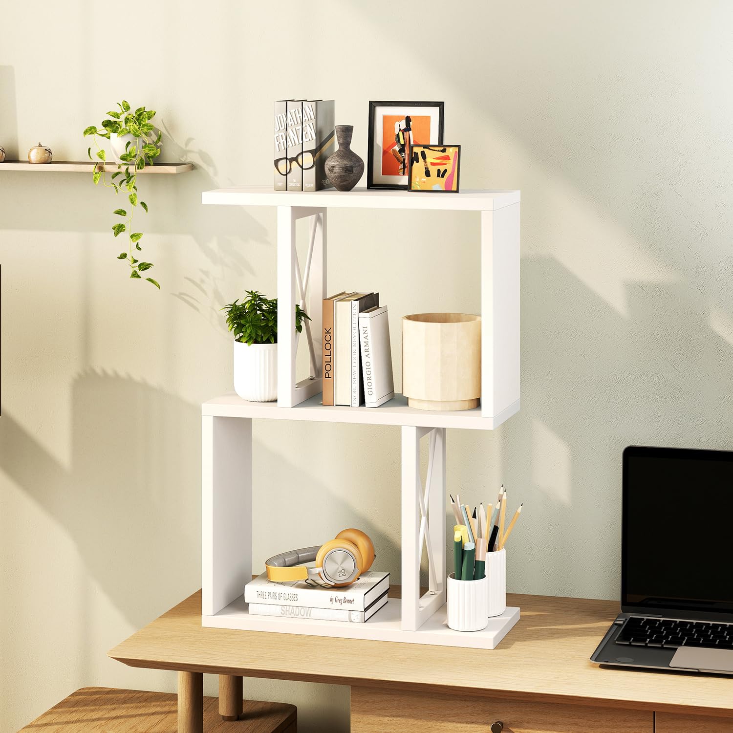IBUYKE Estantería de Escritorio, estantería de Mesa de 3 Niveles, Organizador de Almacenamiento para Oficina/residencia universitaria, estantería de Escritorio sólida TMZ011W