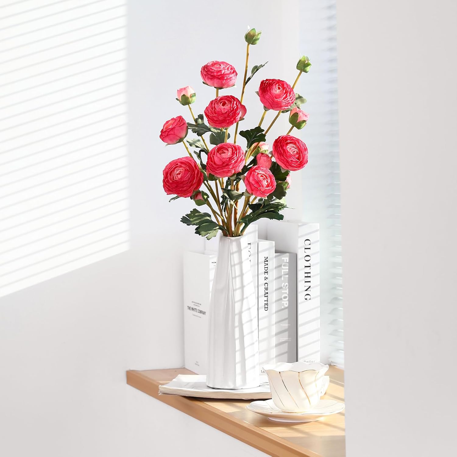 6Pcs Realistic Silk Pink Ranunculus Artificial Flowers Long Stems, 23.6" Tall Fake Flowers Faux Flowers Suit for Year-Round Home Decoration, Wedding, Bridal Bouquets, Office - Image 7