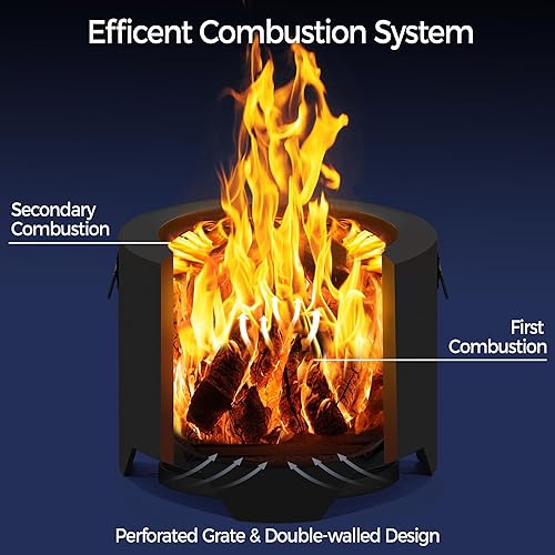 Miniatura 2 de Yaheetech Fogata sin humo para jardín, patio, campamento, con alfombrilla de silicona para hogueras, póquer de fuego, cubierta de lluvia, tapa y