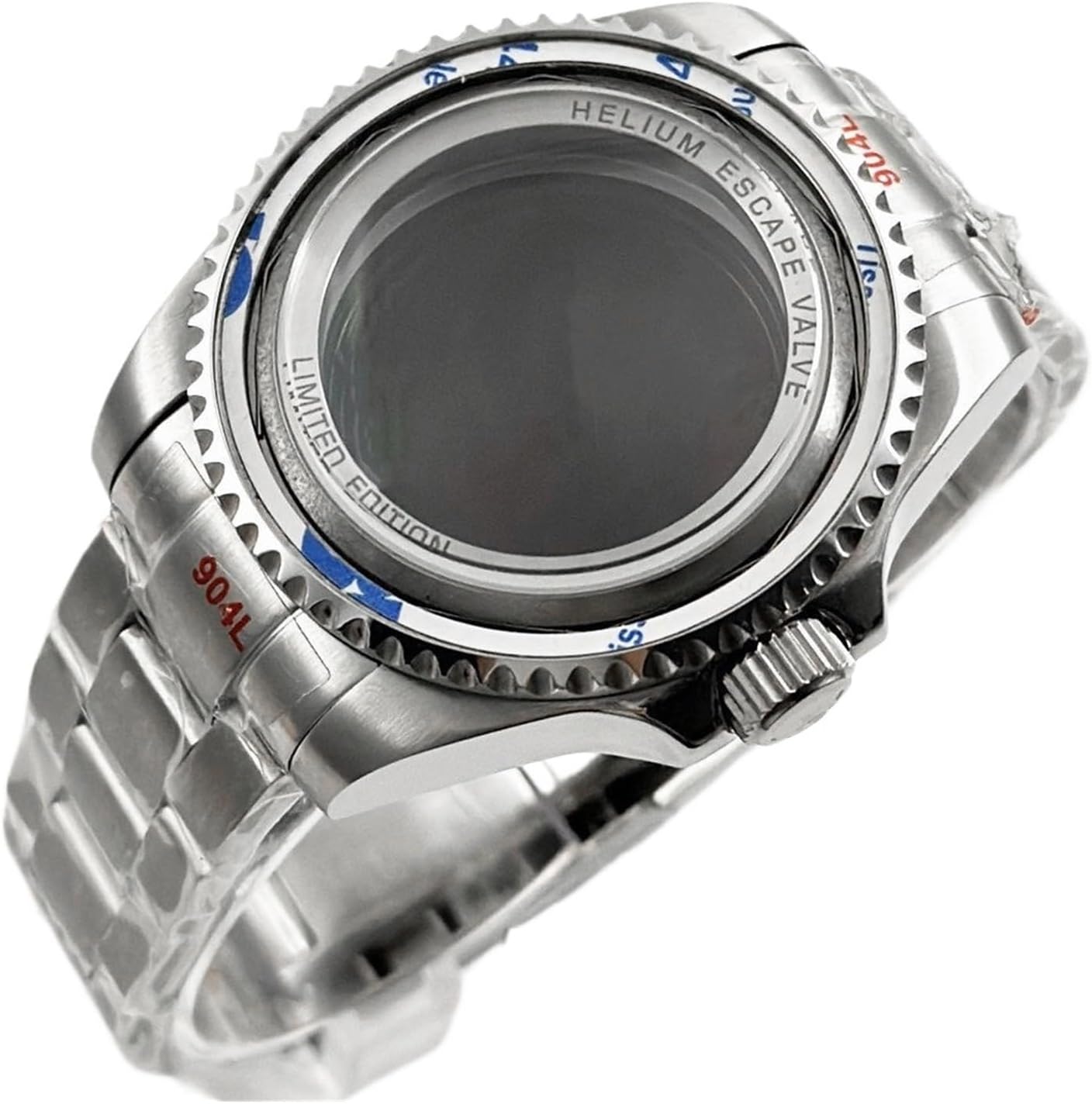 44MM Blue Cezel Sapphire Crystal Big Watch Case with Bracelet Compatible Fit NH35 NH36 NH34 Movement