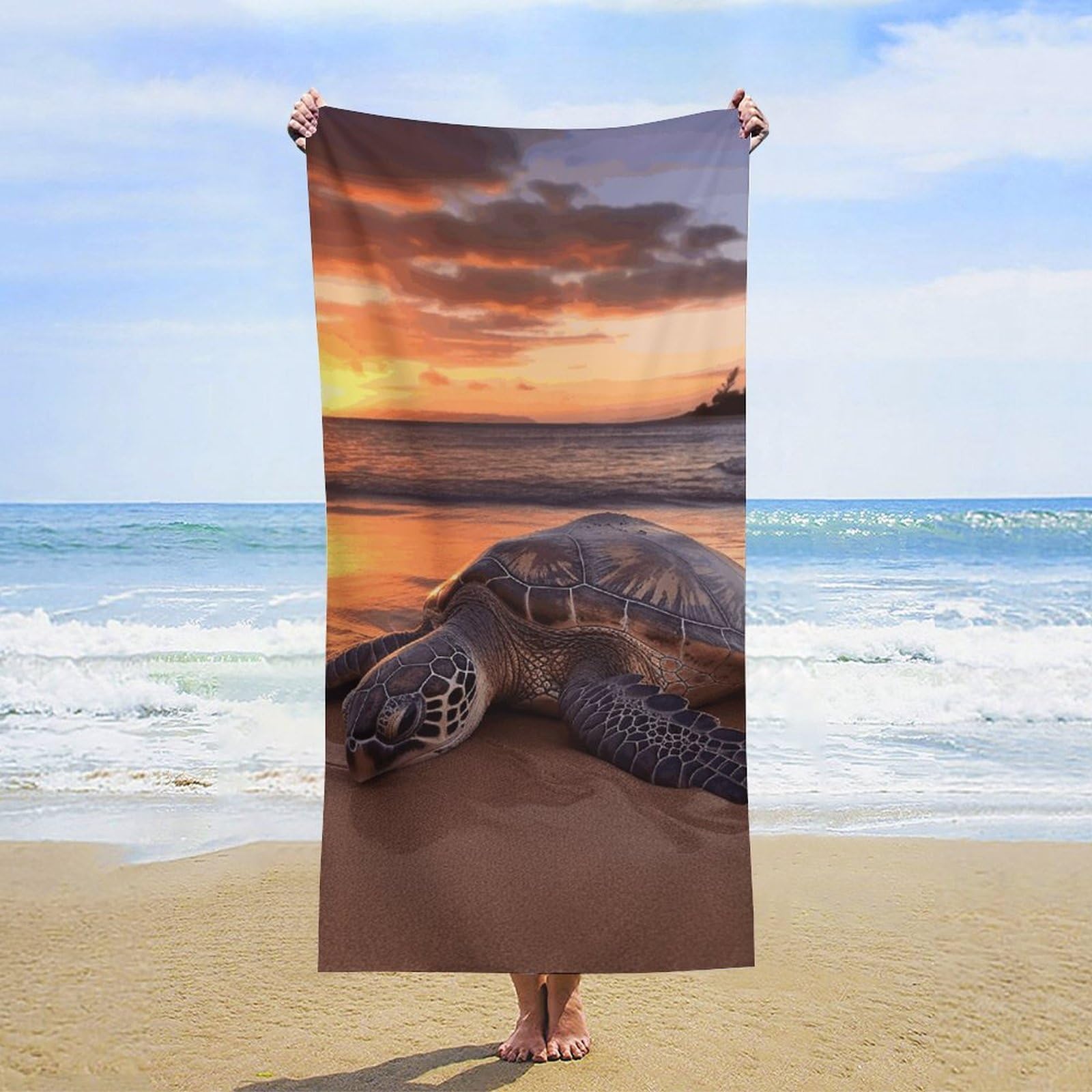 NTVOWPZO Sea Turtle Sunset Beach Towel Oversized Microfiber Bath Towels Lightweight Sand Proof Beach Towels Absorbent Pool Towels for Swimming Yoga Bathroom Towel 31.5" X 63"