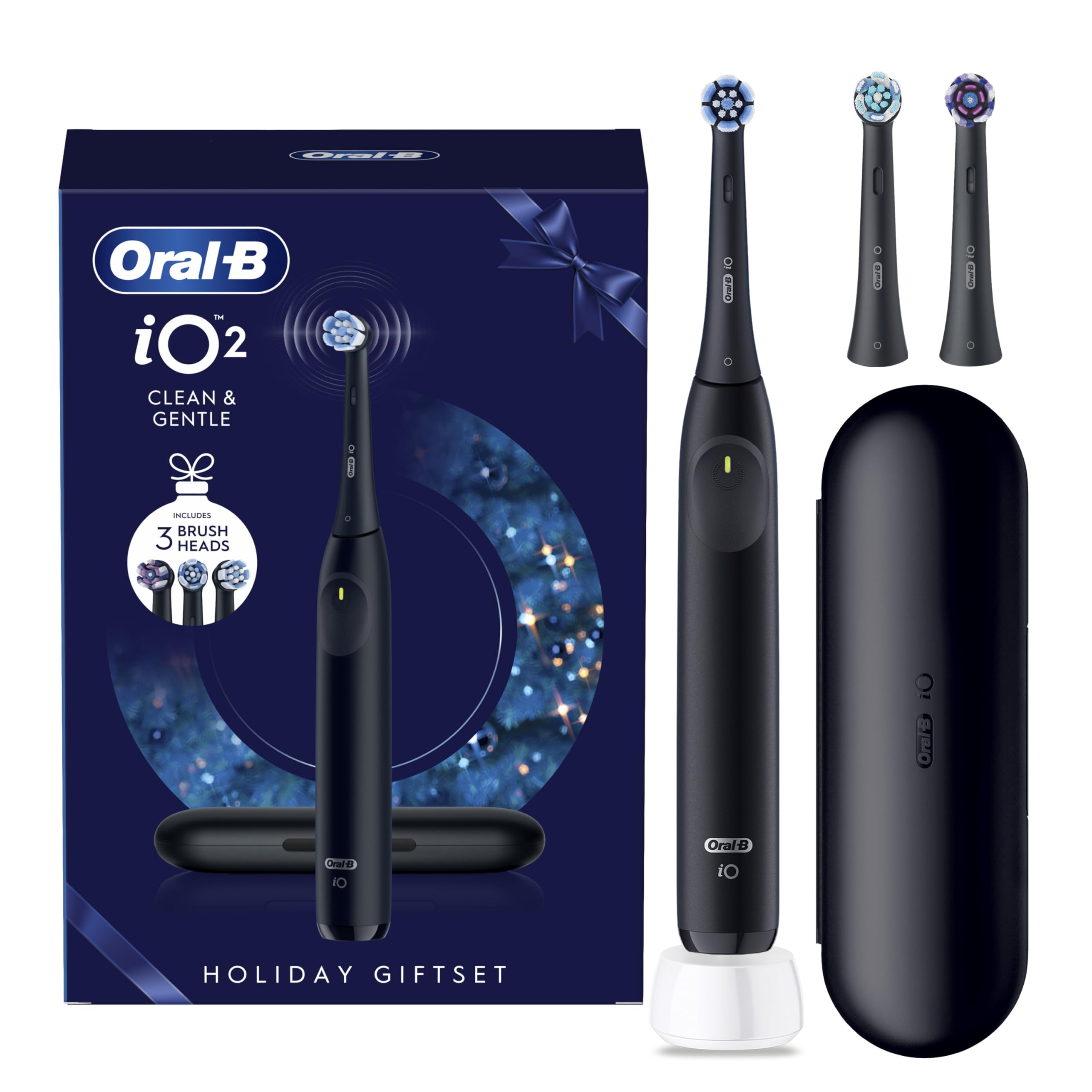 Oral-B iO2 Night Black Electric Toothbrush Seasonal Limited Edition + Travel Case + 3 Refills