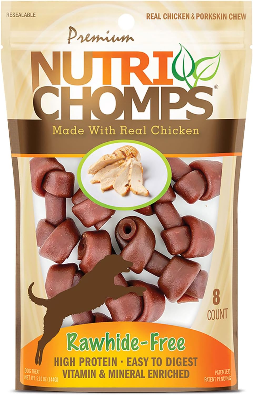 NutriChomps Dog Chews, 2.5-inch Knots, Easy to Digest, Rawhide-Free Dog Treats, 8 Count, Real Chicken flavor