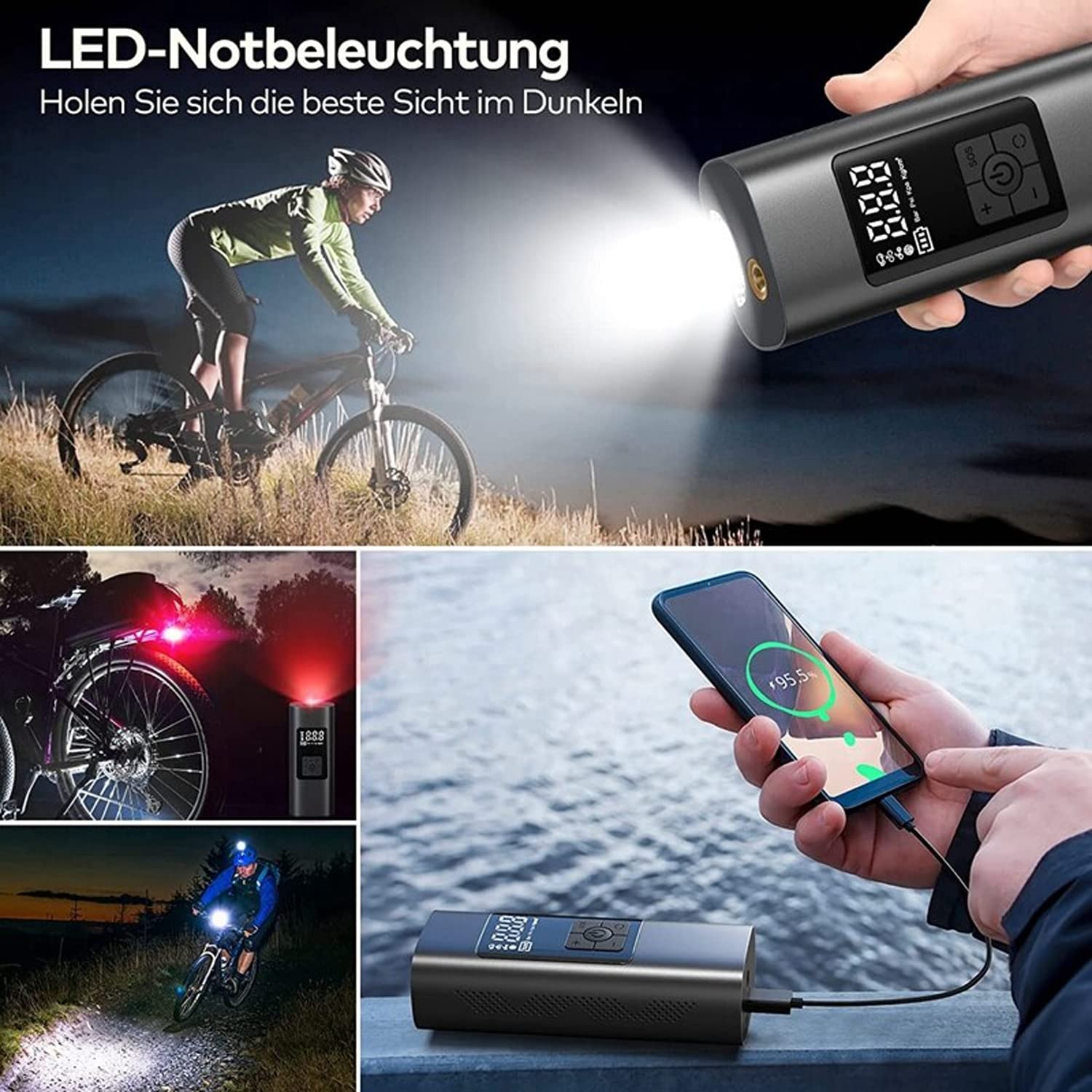 Wauw!!! Elektrische luchtpomp voor auto, draadloze en draagbare compressor, pomp om banden op te blazen en leeg te laten lopen, LED-oplader, USB-lader, voor auto, motorfiets, fiets