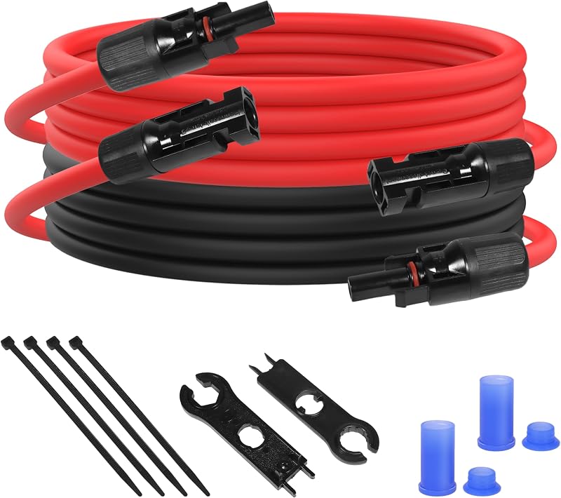 Cabo de Extensão para Painel Solar 10 AWG, 3,05 m, Conectores Macho e Fêmea, com Chaves e Tampas