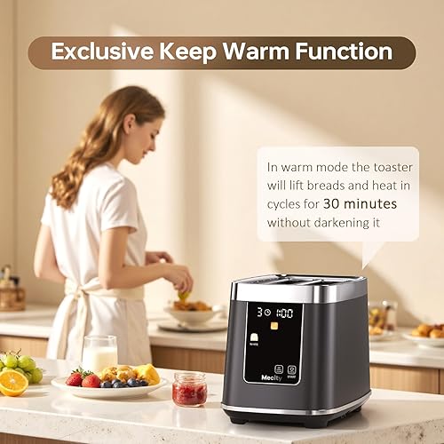 Miniatura 4 de Mecity Tostadora de 2 rebanadas con pantalla táctil y elevación automática, tostadora de acero inoxidable con 8 ajustes de pan, 5 niveles de sombra