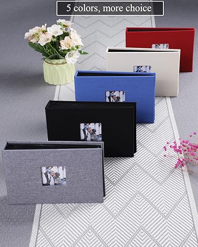 Miniatura 6 de Álbum de fotos pequeño de 4 x 6 pulgadas, paquete de 2 unidades con capacidad para 56 imágenes, cubierta de lino con ventana frontal, bolsillo