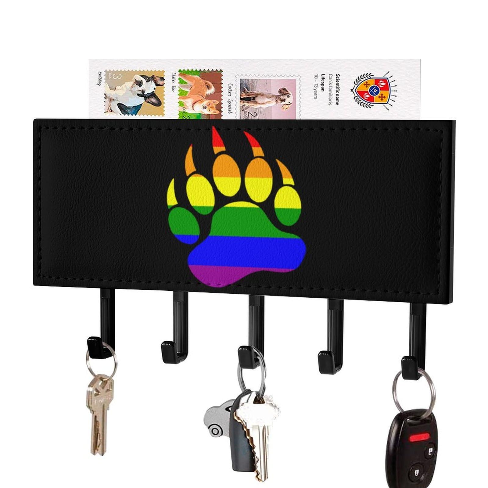 NCLQVJXZKHW Gay Bear Prides Paw Key Holder with 5 Hooks Key Hooks Wall Mounted Key Racks Key Hanger Organiser Shelf