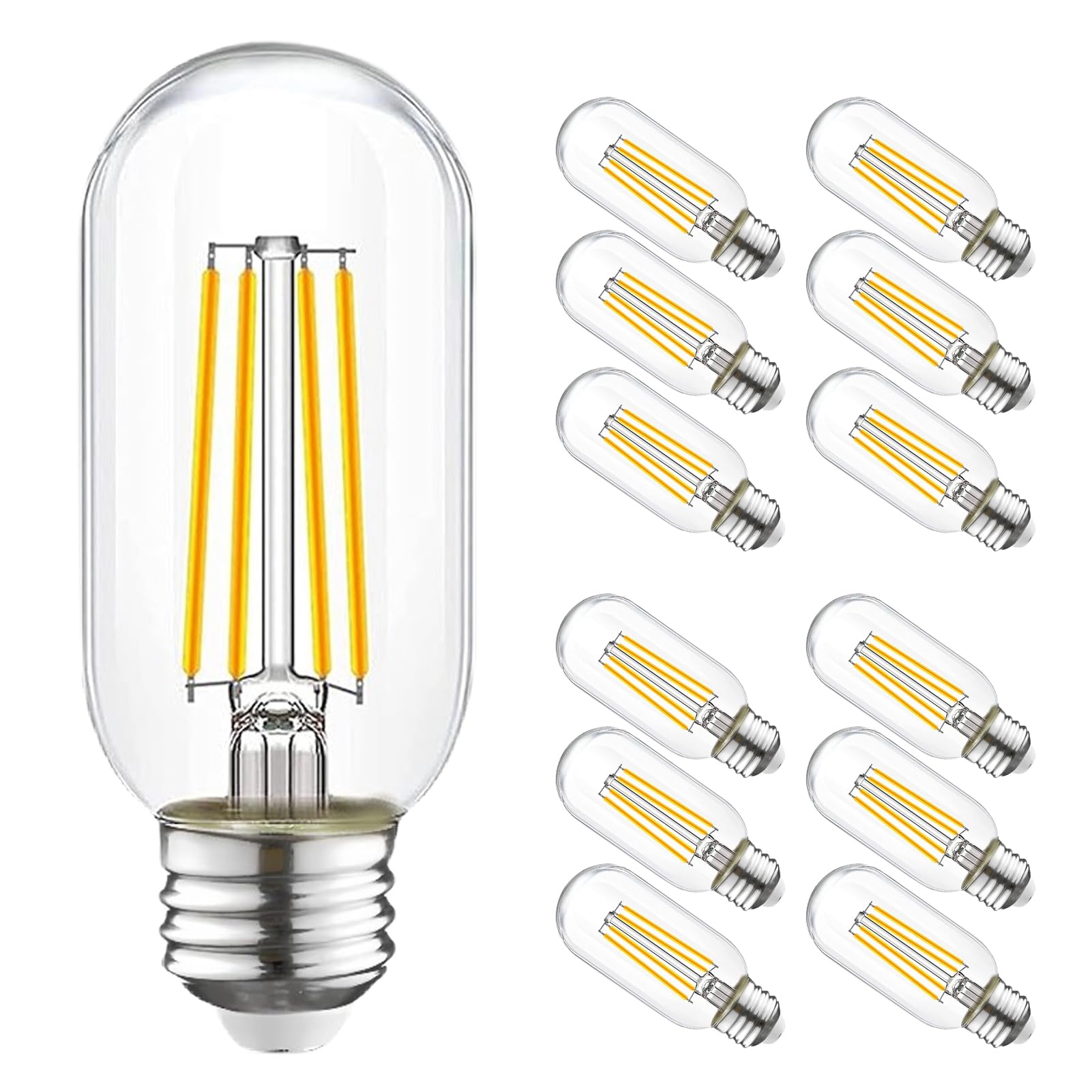T45 Dimmable LED Bulb 60 Watt Equivalent,Vintage E26 Base 6W LED Edison Bulbs,Tubular Clear Decorative Light Bulb,2700k Soft White, 750LM, 12 Pack