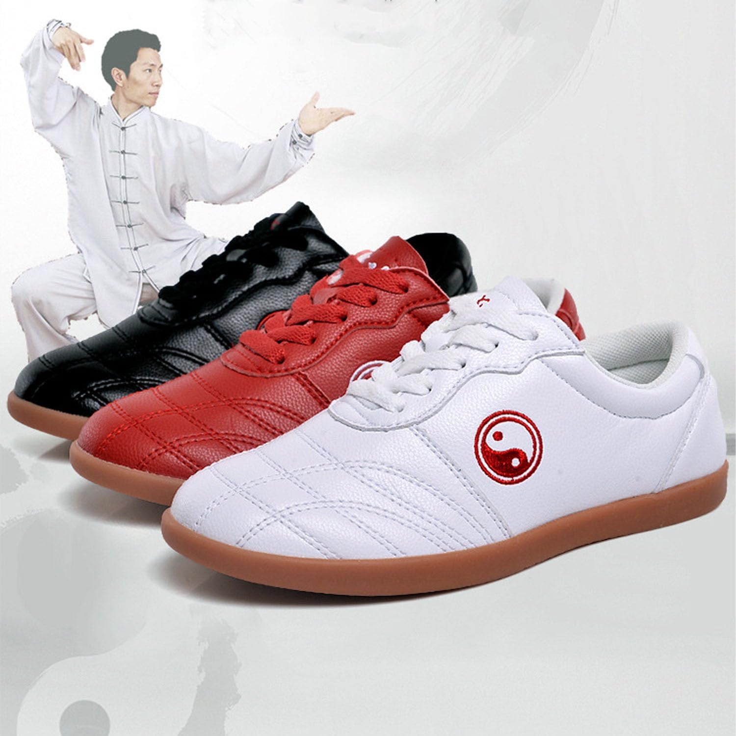 Tai Chi Shoes for Men Non Slip Martial Arts Shoes Women Leather Tai Chi Kung Fu Training Shoes,Taekwondo Shoes,Kung Fu Shoes(Size:42 EU/8 US,Color:White)