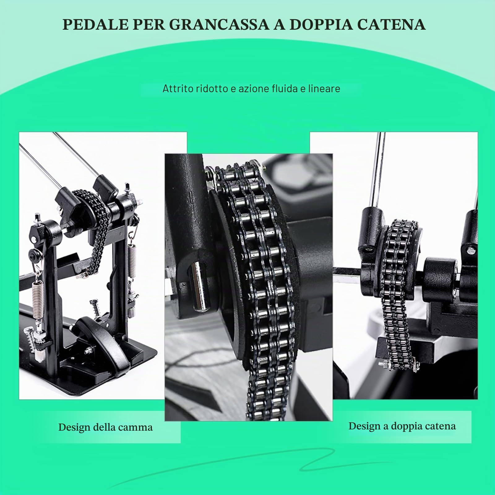 Doppio Pedale Batteria, Doppio Pedale con Doppia Catena, Doppio Pedale, Accessori per Percussioni Professionali (V-HT12)
