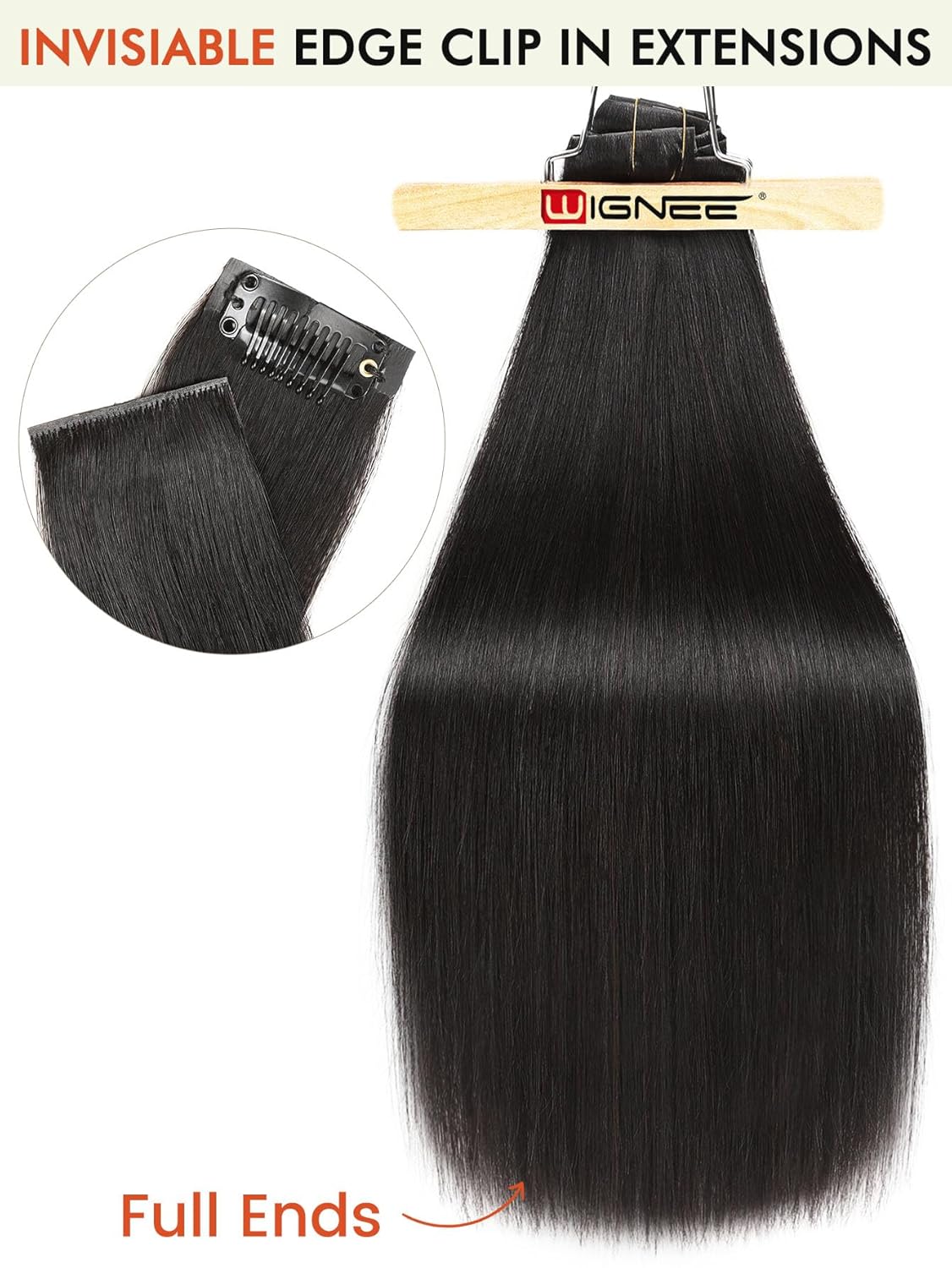 WIGNEE Seamless Hair Extensions Clip In 130g 100% Remy Human Hair Real Human Hair Extensions Clip Ins 18 Inch 8Pcs Invisible Hair Extension for Women Daily Party Use