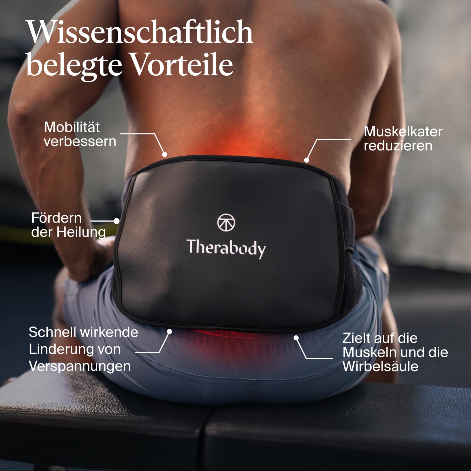 TheraGun ThermBack LED von Therabody - 4-in-1 Rückenbandage mit Wärme-, Ferninfrarot, Vibration und LED-Lichttherapien für schnelle Linderung von Schmerzen im unteren Rücken
