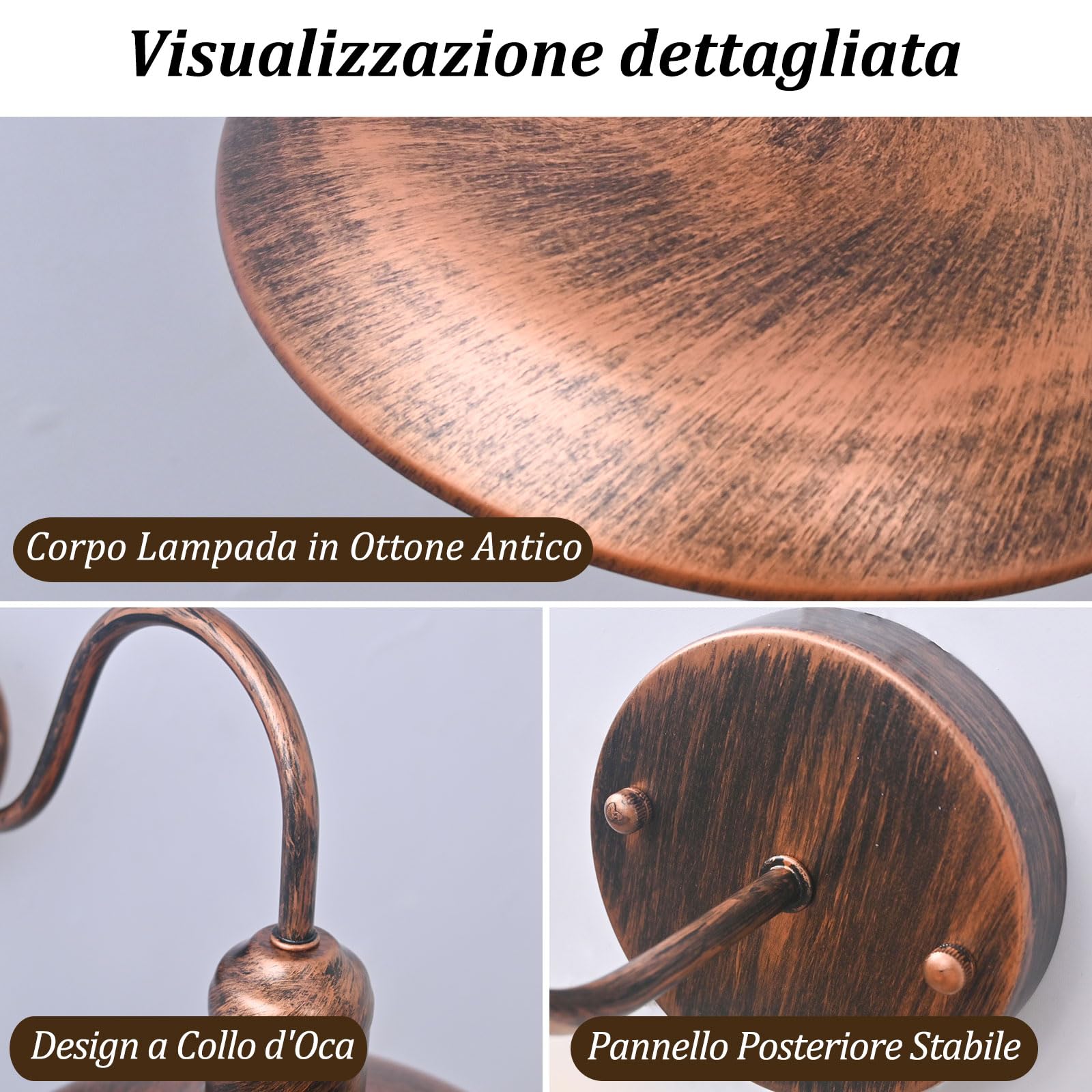 4 Pezzi IP54 Impermeabile Bronzo Antico Applique da Parete per Esterni Antiruggine Casa Colonica 9,44" Retro Lanterna a Collo di Cigno per Portico Garage