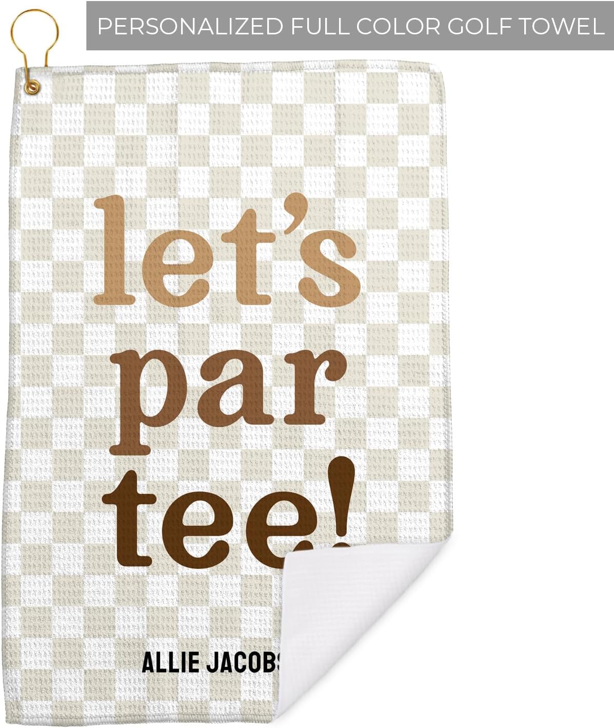 Canopy Street Personalized Let's Par-Tee Checkerboard Golf Towel / 16" x 24" Custom Golfing Microfiber Towel with Gold Fastener/Personalized Athletic Accessory Present