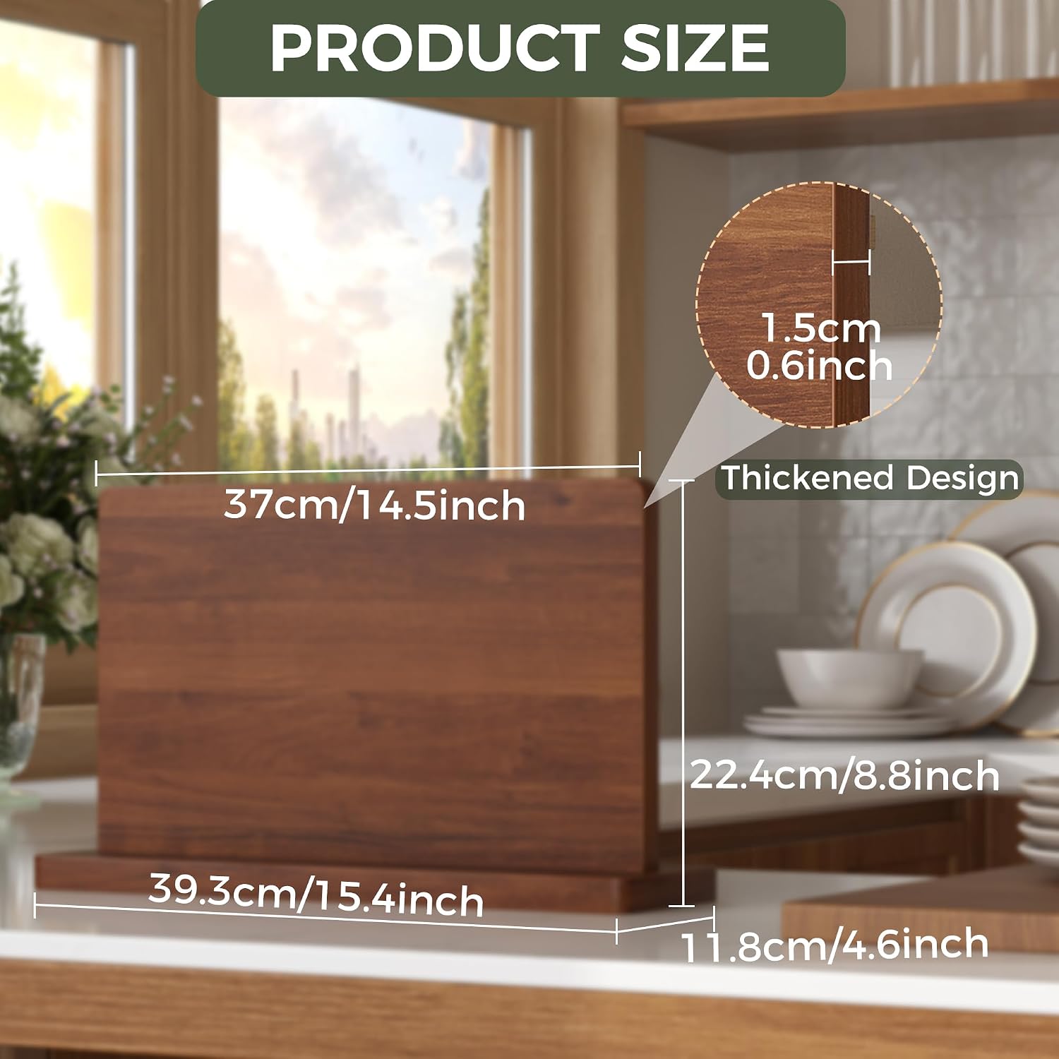 Magnetic Knife Block, Acacia Wood Knife Holder for Counter Top