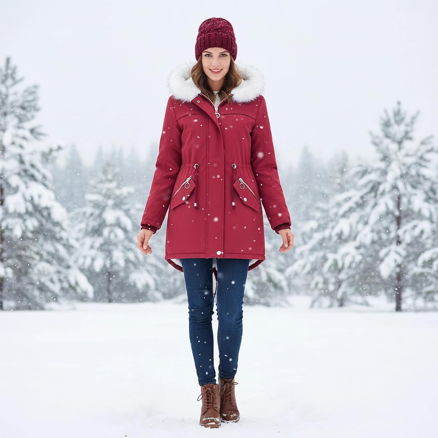 Lamgool Winter Coats for Women Warm Sherpa Fleece Long Back Jacket Thicken Parka with Hood