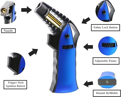 Miniatura 4 de Scorch Torch Antorcha recargable de butano ajustable con llama de aluminio de mano mecanizada CNC de 6.75 pulgadas de alto en caja de regalo