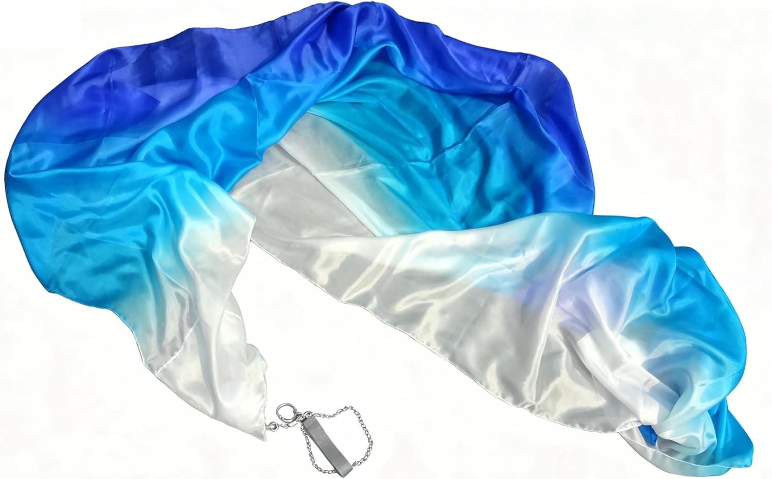 Winged Sirenny 90" Play Silk Scarf with Poi Ball, Colorful Silk Flag Ribbon Streamer, Belly Dance Practice VOI, Single Piece (White-Turquoise-Blue)