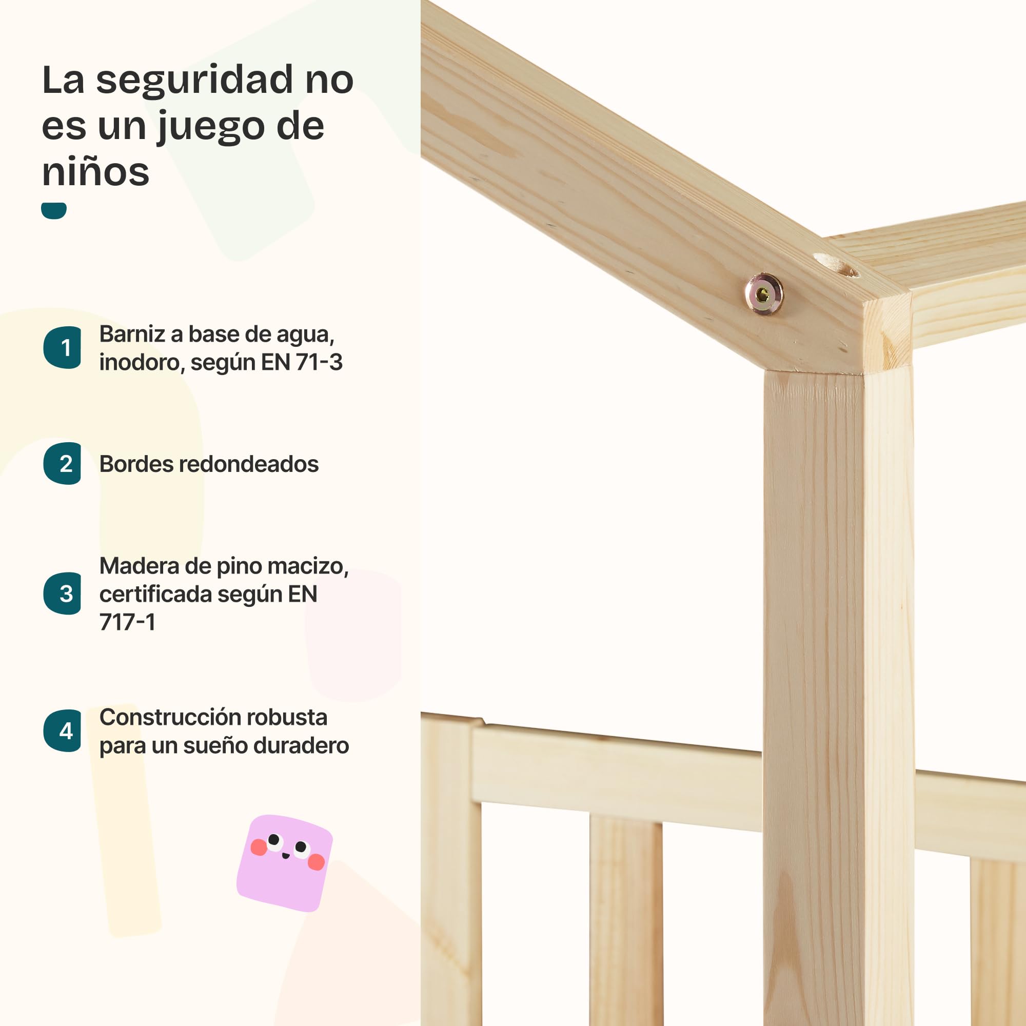 [en.casa] Cama para niños Casita Treviolo hasta 120 kg Cama Infantil con Reja Protectora Forma de casa de Madera Pino 120 x 200 cm - Pino Natural