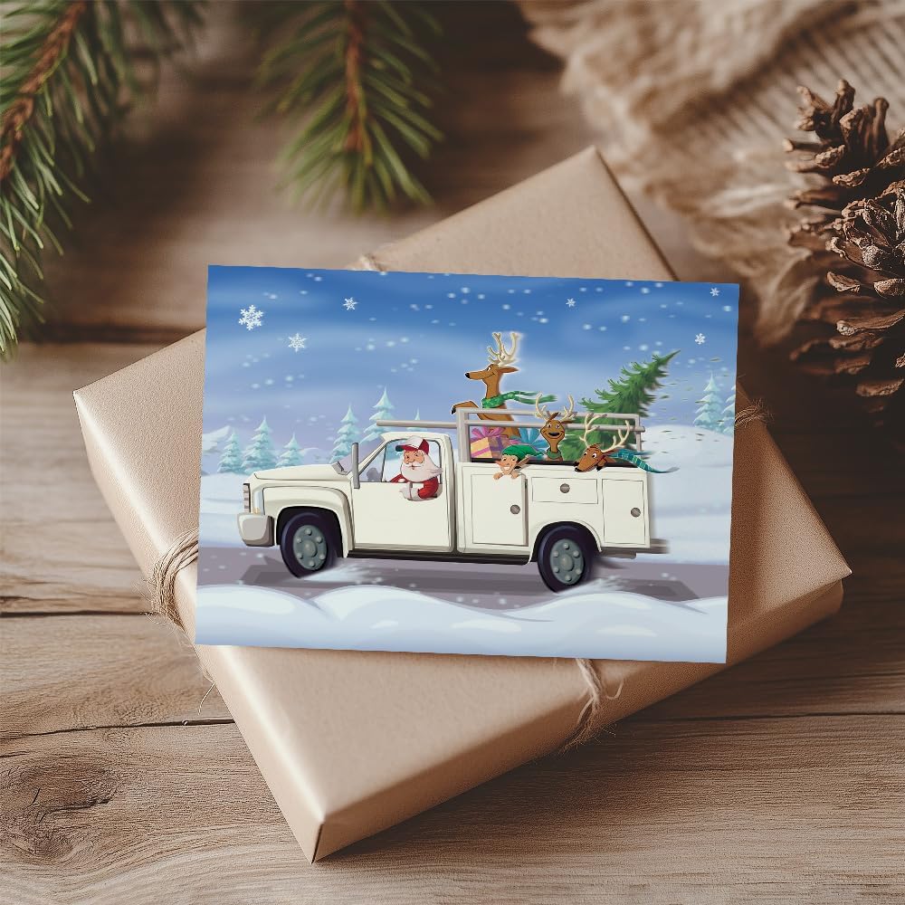 Service Vehicle Christmas Greeting Cards – 50-Pack Bulk Holiday Cards for Trade & Union Contractors, Utility Companies, Service and Maintenance Businesses, Work Truck Design
