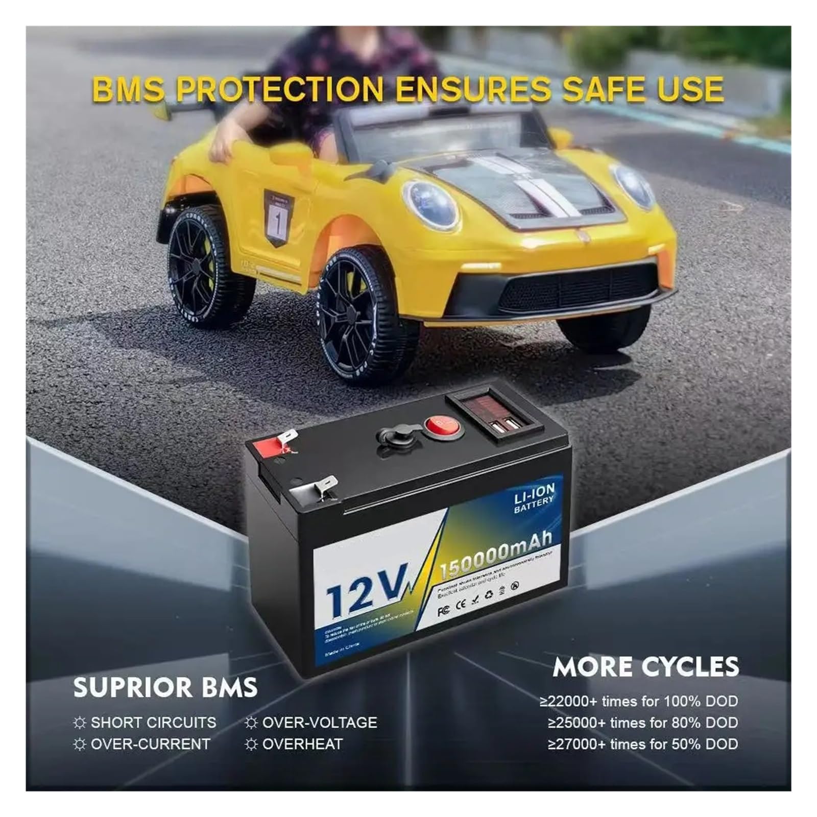 Batteria 12V LiFePO4 ampiamente ricaricabile for alimentazione del pannello solare camper RV(80Ah 1)
