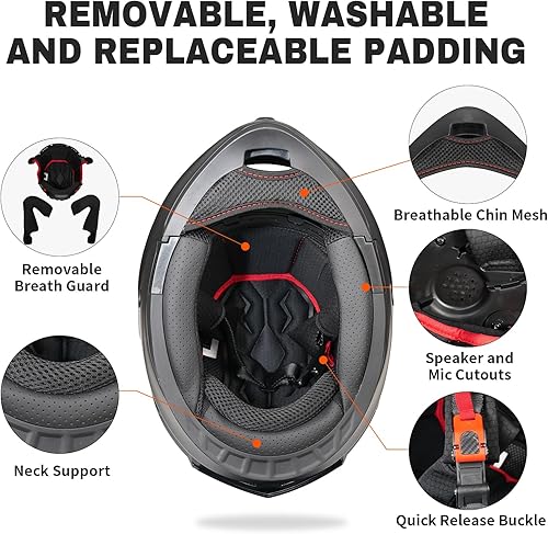 Miniatura 4 de JQF Gear Casco modular de motocicleta con visera doble abatible, de cara completa FF808, aprobado por DOT para adultos, hombres y mujeres (patrón de