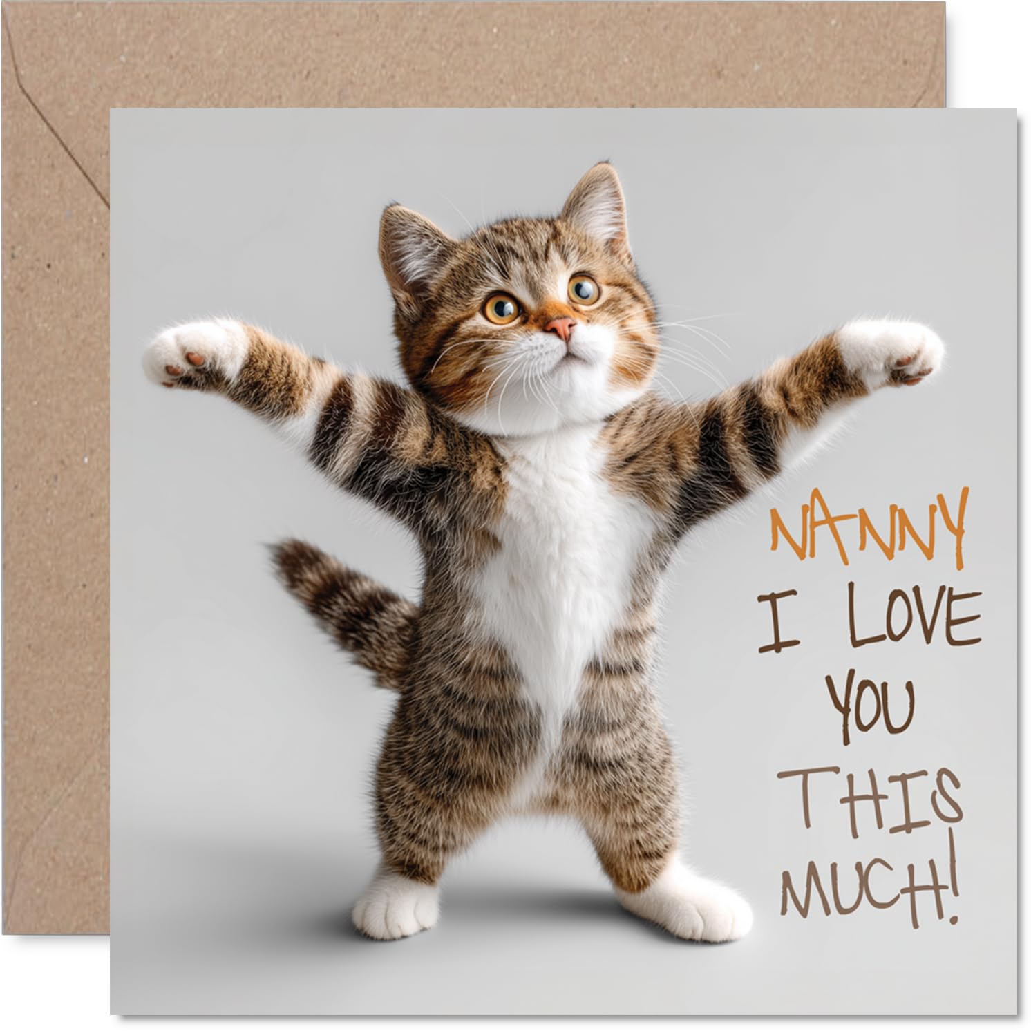 Nanny Birthday Card - Love You This Much! - Happy Birthday Card for Nanny from Grandson Granddaughter, 145mm Purrfect Cat Lover Mother's Day Greeting Cards