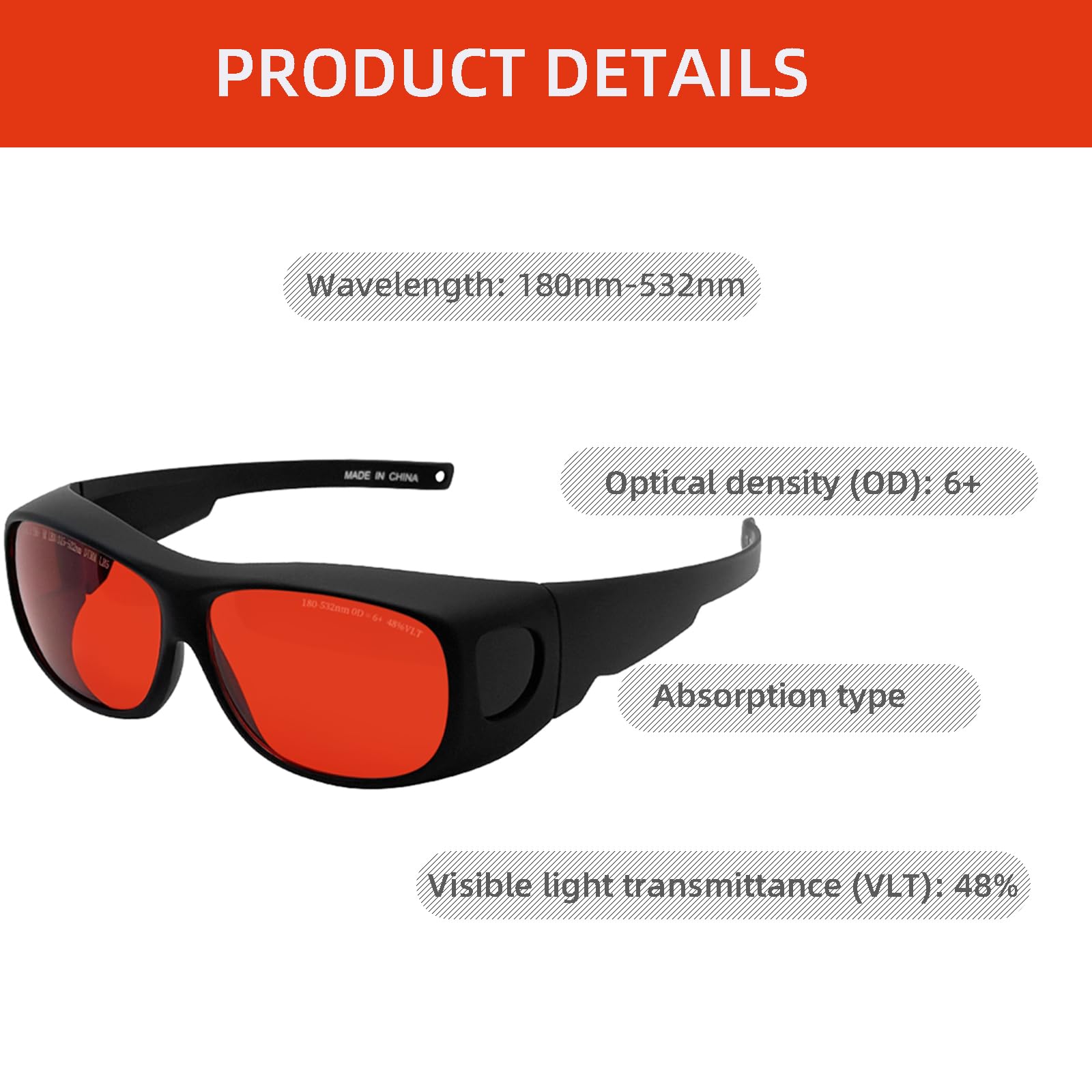 Occhiali di sicurezza laser, 190 nm - 540 nm OD6 + occhiali protettivi professionali per occhi con luce UV/laser viola e blu