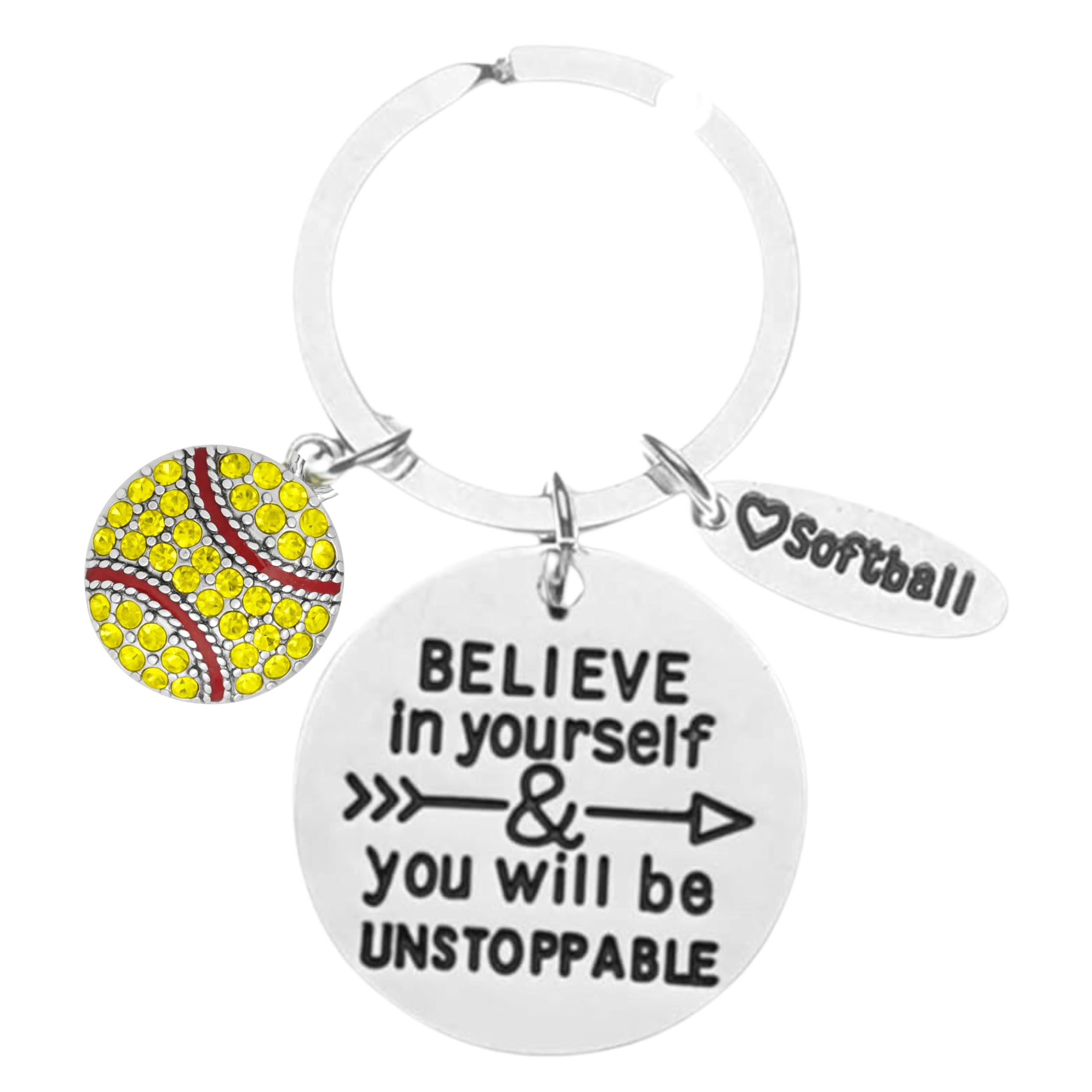 Sportybella Softball Schlüsselanhänger „Believe In Yourself“ – Strass Verziert, Motivierendes Geschenk