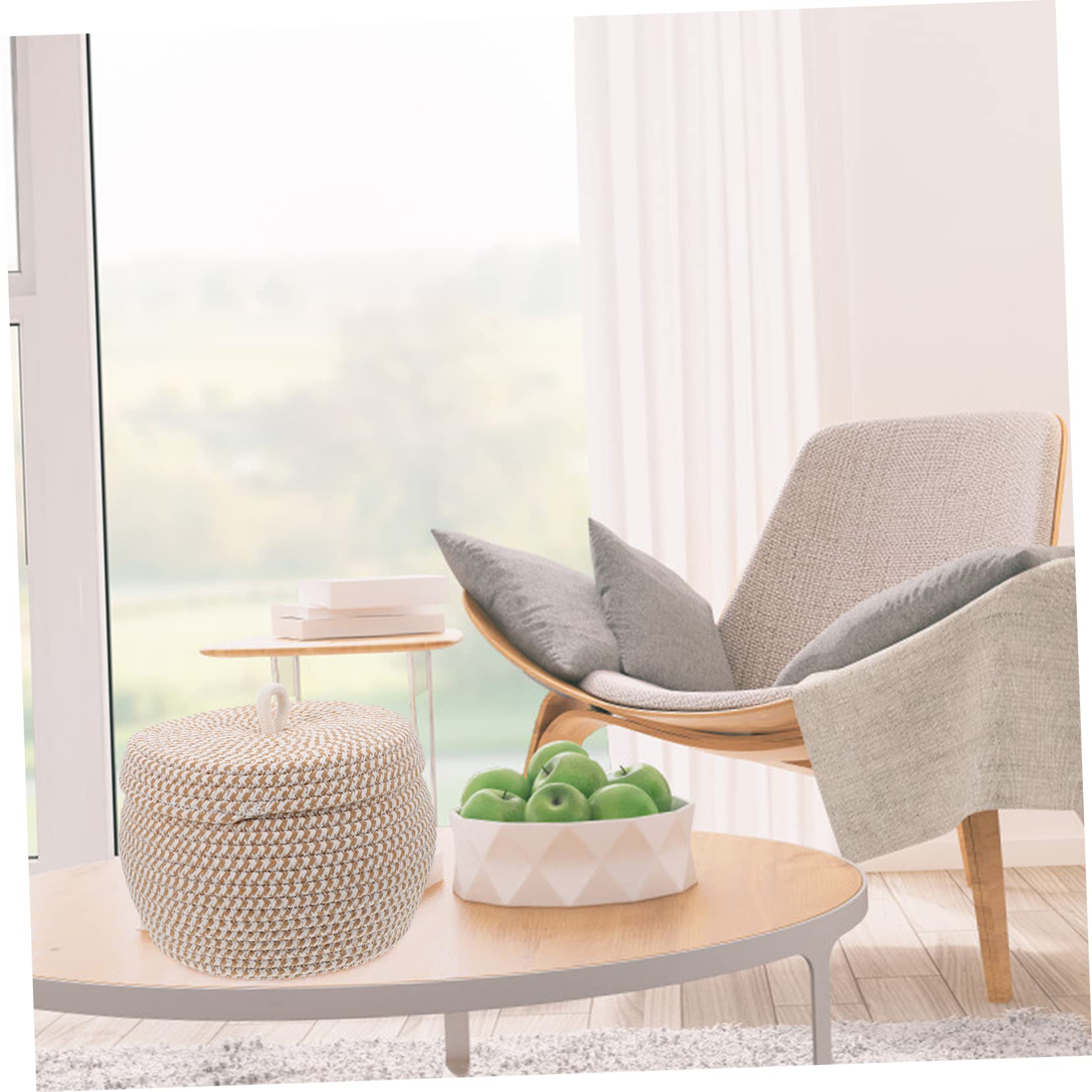 Cesta De Cuerda De Algodón Decorativa Cesta De Almacenamiento Con Tapa
