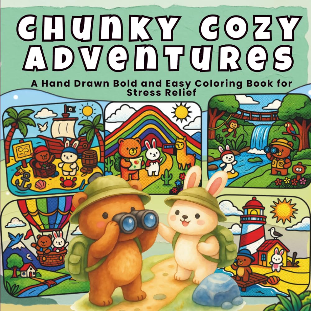 Chunky Cozy Adventures: A Hand Drawn Bold and Easy Coloring Book for Stress Relief