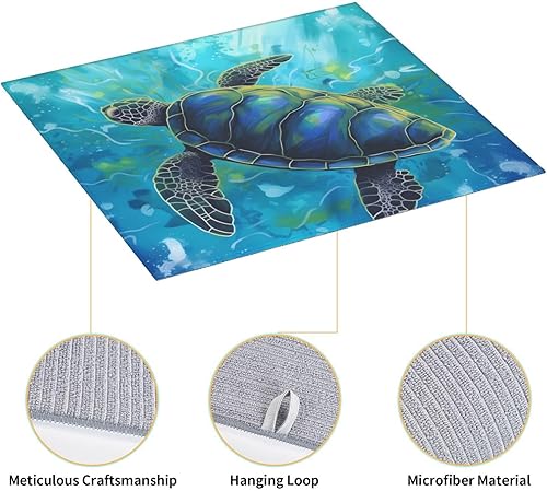 Miniatura 8 de Tapete de secado de platos de tortuga marina de dibujos animados para encimeras de 18 x 16 pulgadas, almohadilla escurridor de platos con lazo para
