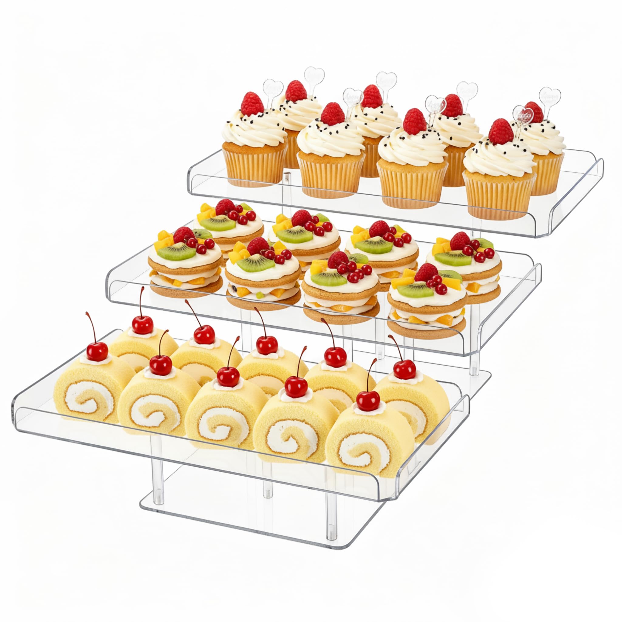 Juego de mesa de postre de acrílico, soporte transparente para cupcakes de 3 niveles, bandeja elevadora de alimentos para bodas, fiestas de cumpleaños, baby shower, bufé