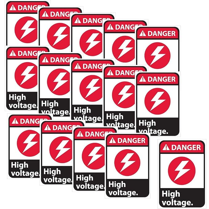 CVANU Danger High Voltage. Warning Safety Self-Adhesive Waterproof PVC Vinyl Sign Sticker Size (11.7inchX8.3inch)_Pack of 15
