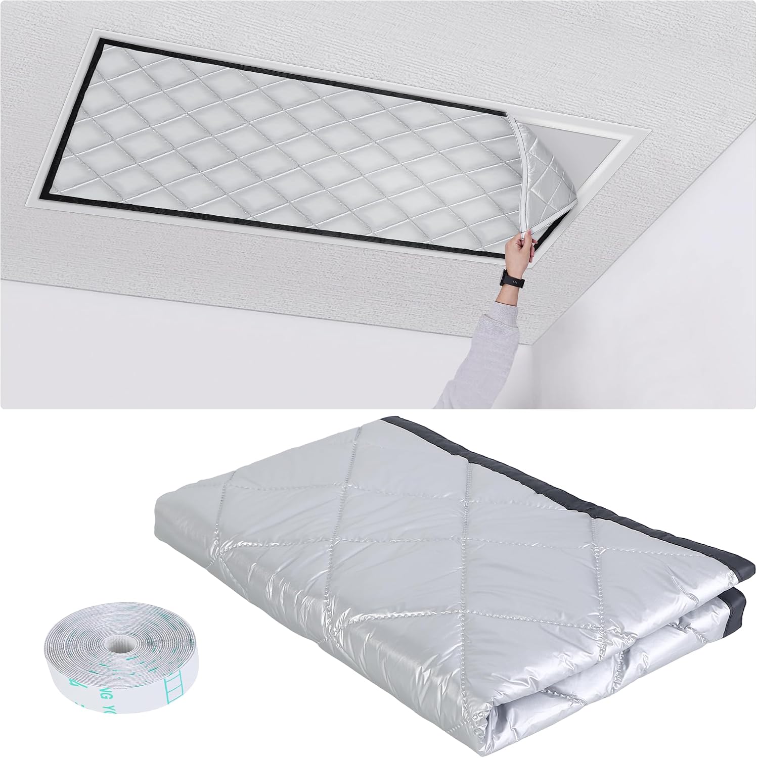 Attic Door Insulation Cover for 25x54 Inch Opening, Attic Stairs Cover with Hook and Loop Strips Seal, Oxford Cloth Cotton Layer Thermal Cover to Block Drafts & Save Energy
