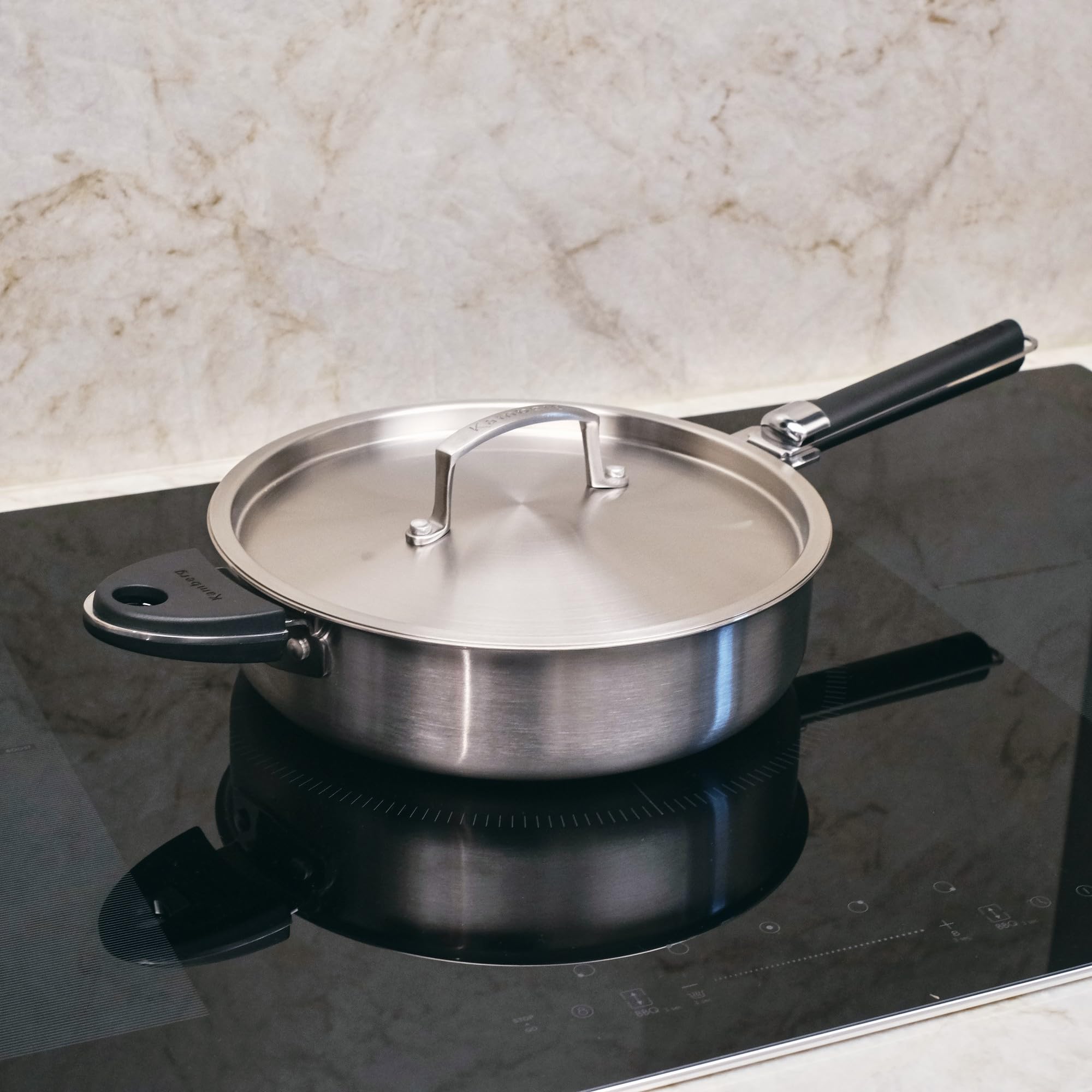 Kamberg - Sauteuse inox 28 cm manche amovible - Acier inoxydable 18/10 Triply - Tous feux dont induction et four, Gris