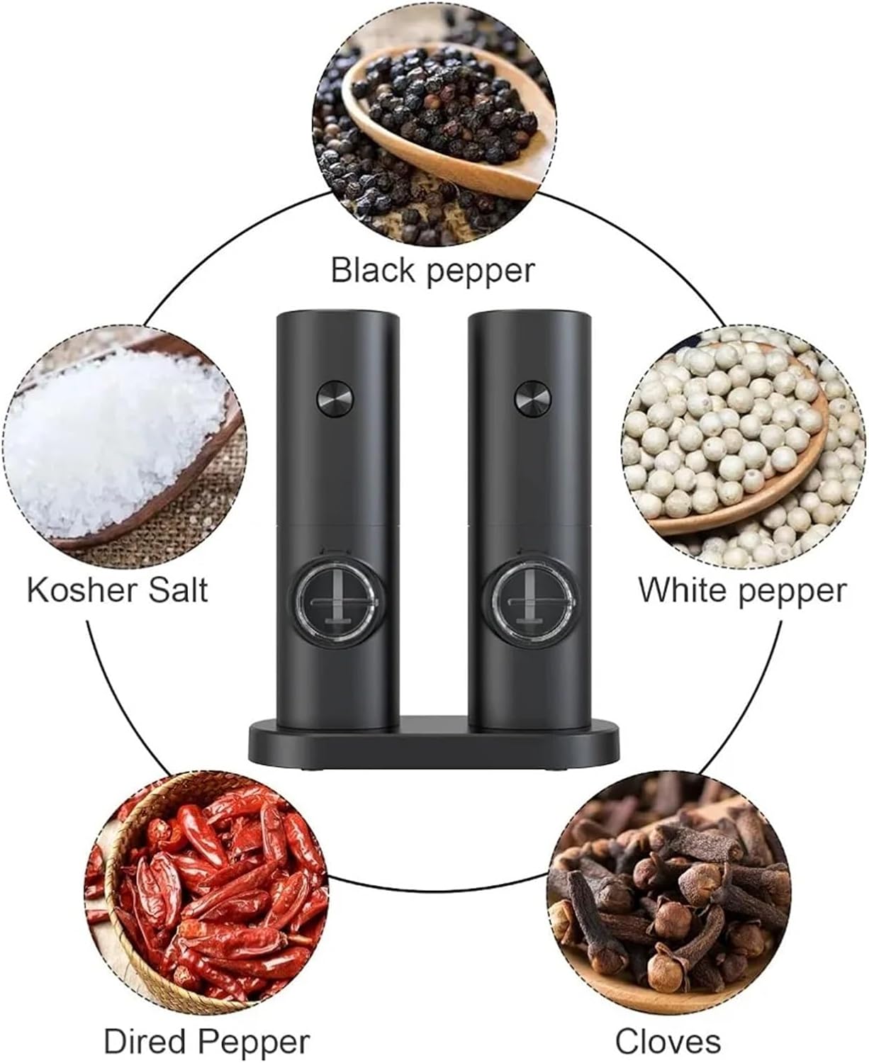 2pcs Electric Pepper and Salt Grinder Set, Powered Adjustable Coarseness Black Pepper Grinder Mill Kitchen Tools(1pcs)