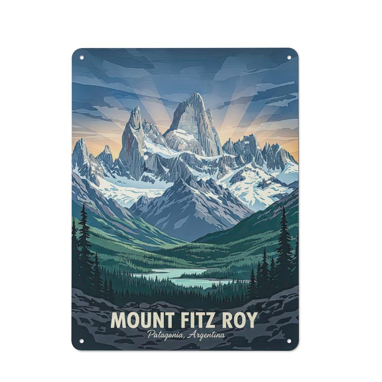 Junmoney Style-17 Mount Fitz Roy Patagonia Argentina Retro Metal Wall Decor 40X30cm, Tin Wall Sign For Coffee Bar, Small Shop Or Dining Room