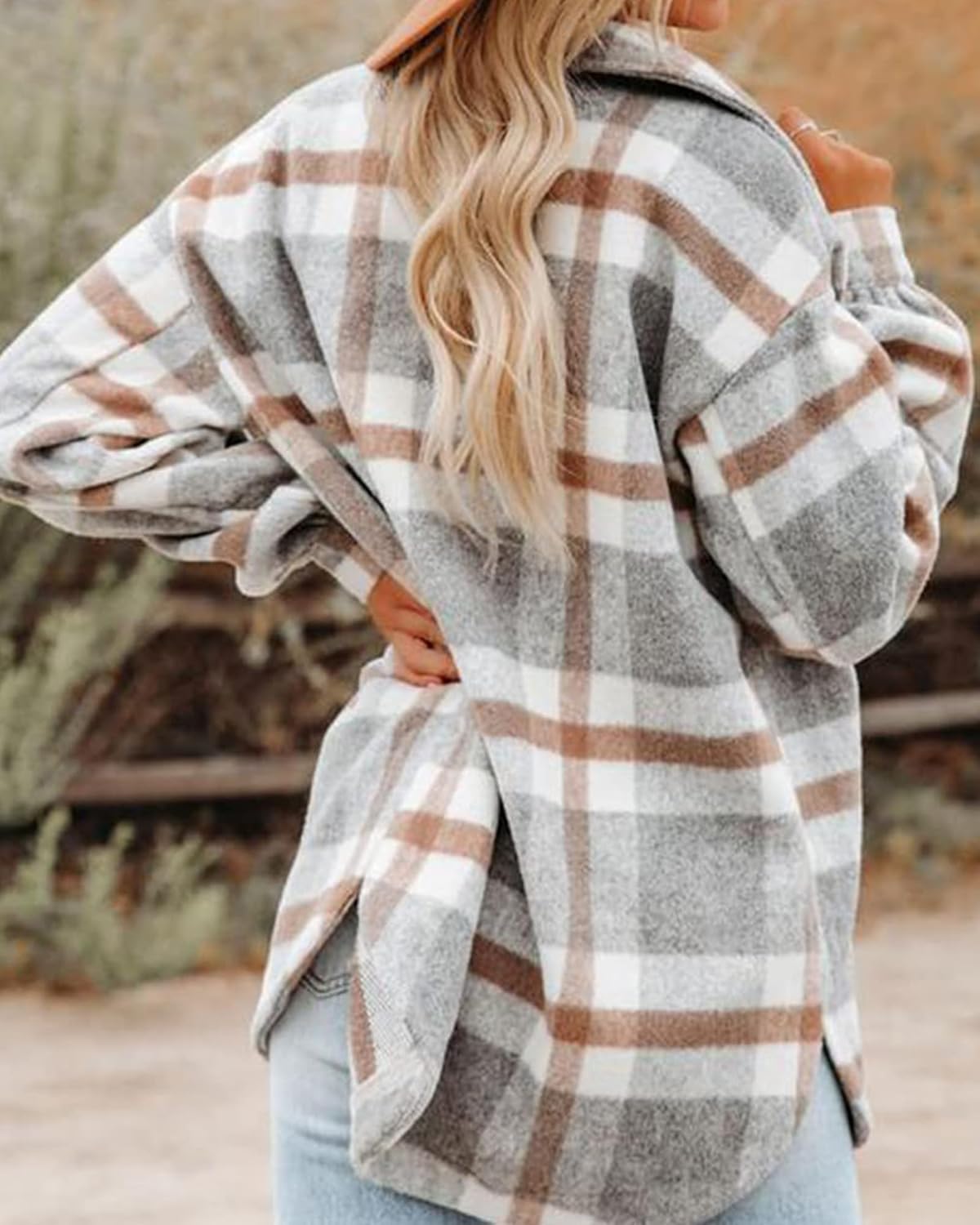 Blansdi Womens Flannel Shacket Plaid Button Down Long Sleeve Shirts Jacket Coats Fall Outfits Fashion Clothes 2025 - Image 2