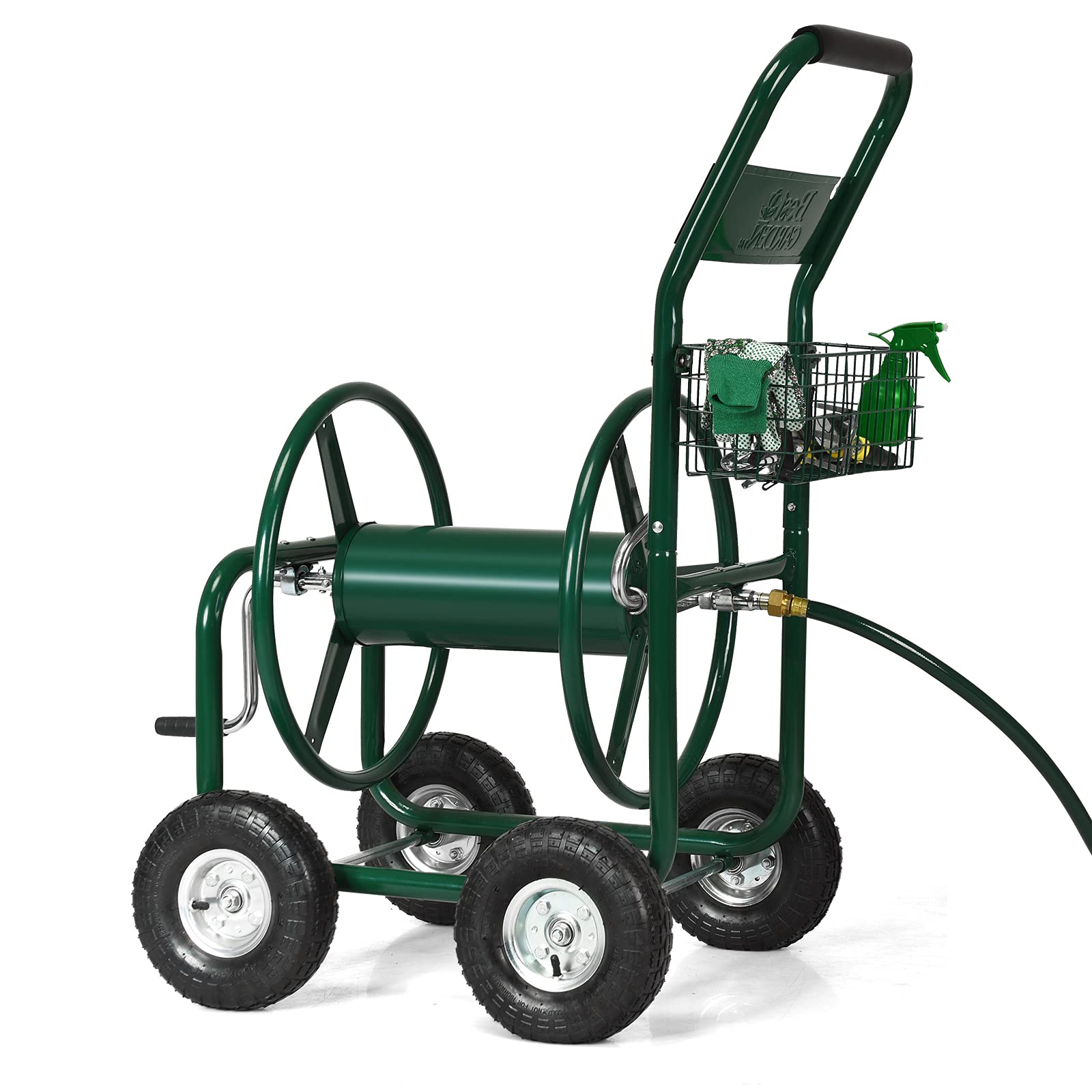 RELAX4LIFE Chariot Dévitoir d’Arrosage Mobile, Enrouleuer Tuyaux en Métal avec Roues et Panier, Système Robuste d’Irrigation et de Jardinage, Idéal pour Arrosage des Plantes et Nettoyage de Véhicule