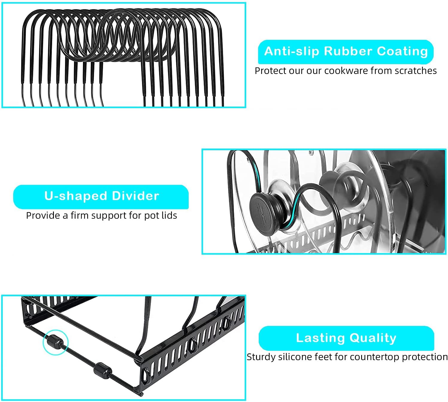 Finnhomy Upgrade 4 Pieces Extra-Large Pot and Pan Organizer for Cabinet, DIY Pot Organizer, Expandable Pots and Pans Organizer, Pot Rack Kitchen Cabinet Organizer 20 Tier with Non-slip Feets