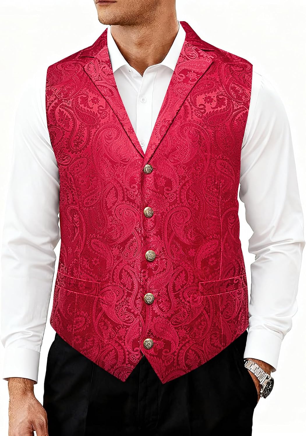 DiBanGu Mens Vest and Tie Set 4PCS Notch Lapel Waistcoat