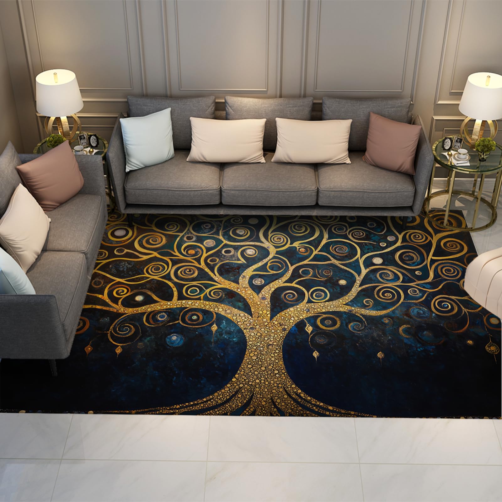 Tapis arbre de vie bleu idéal pour chambre enfant et bureau