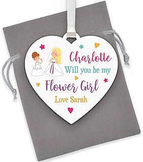 PERSONAISED Will You Be My Flower Girl Plaque Gifts for Girls - Custom Be My Bridesmaid, Maid of Honour, Flower Girl Gifts for Daughter, Niece - Proposal Gifts for Wedding Bridal Party - With Grey Bag
